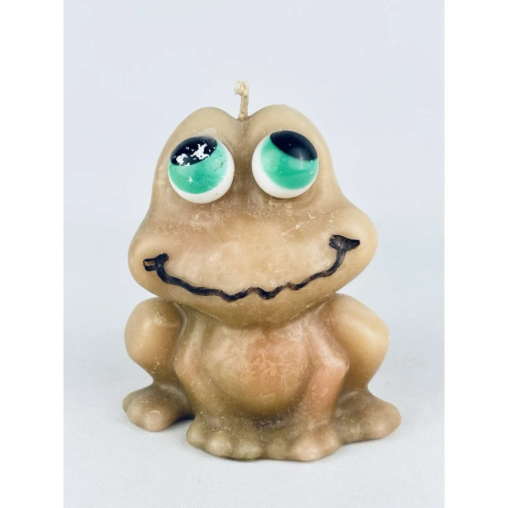 1970's Handcrafted Vintage Green Frog Figurine Wax Candle Never Burned Retro